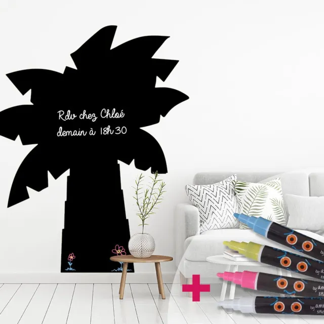 Ambiance Sticker Schoolbordsticker - uitwisbare zelfklevende muurstickers - PALMBOOM + 4 VLOEIBARE KRIJTJES - 135x115cm multi color