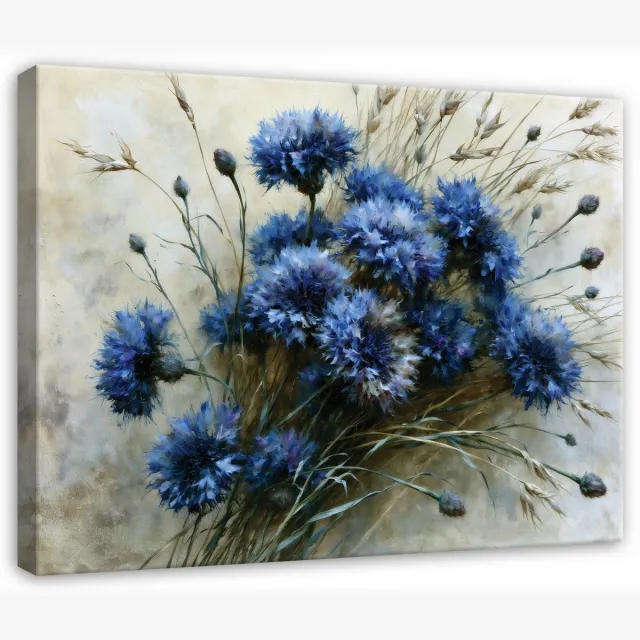 WALLARENA Canvas schilderij 60x40 cm - blauwe korenbloemen abstract