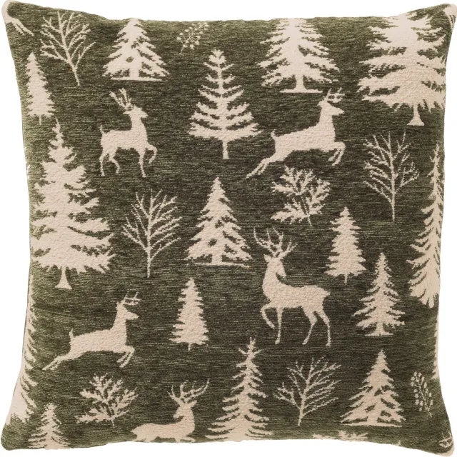 Textino GLORIA - kussenhoes 45x45 cm - chenille - kerstmotief - Bronze Green - groen, beige