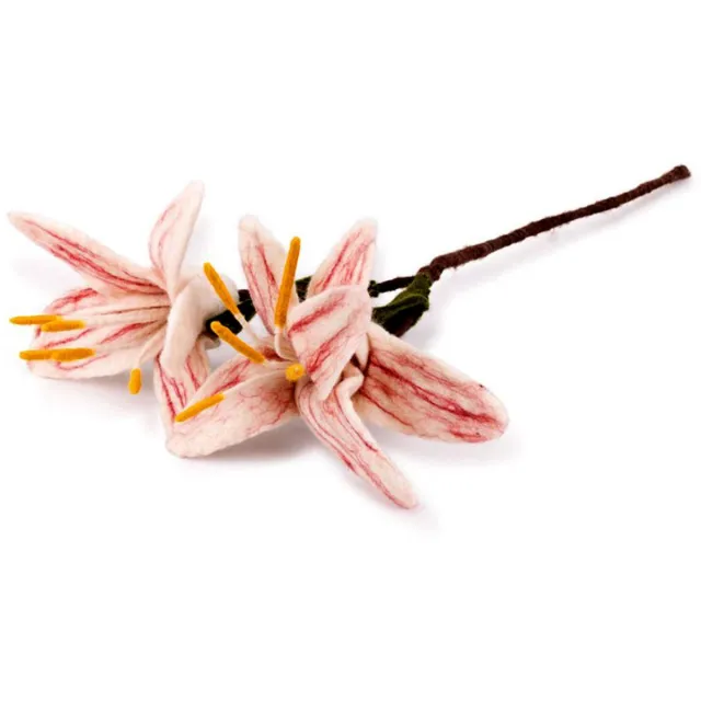 Sjaal met Verhaal Bloem/Tak Wolvilt - Lelie Wit/Roze - Handmade-Fairtrade - Homedeco - 55cm Wit / Roze