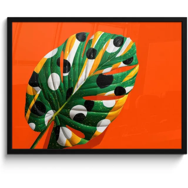 FrameYourWall Poster in lijst - Fotolijst 70x50 cm - Posters - Blad - Oranje - Stippen - Kleurrijk - Posterlijst zwart - Decoratie - Wanddecoratie woonkamer - Muurdecoratie slaapkamer Blad - Stippen