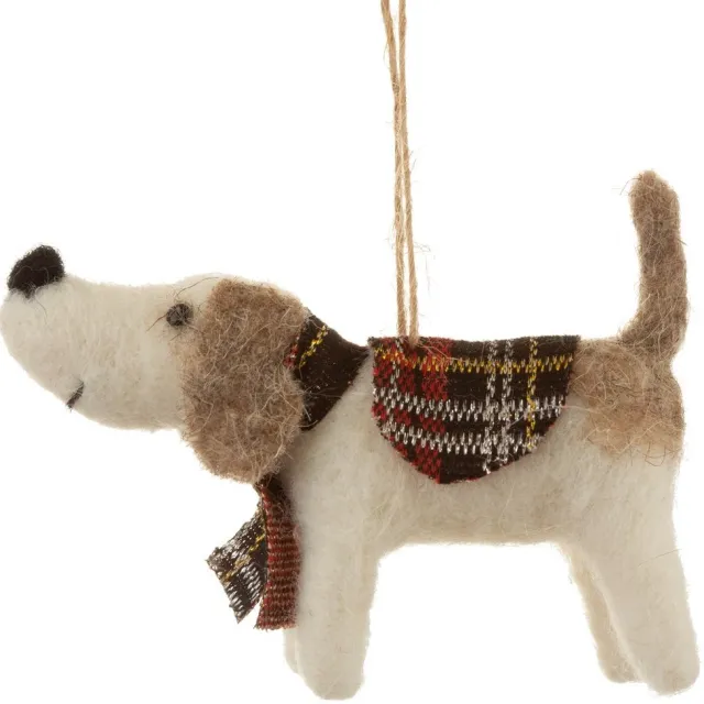 Sass & Belle Hond schotse ruit vilten kersthanger - Sass & Belle bruin