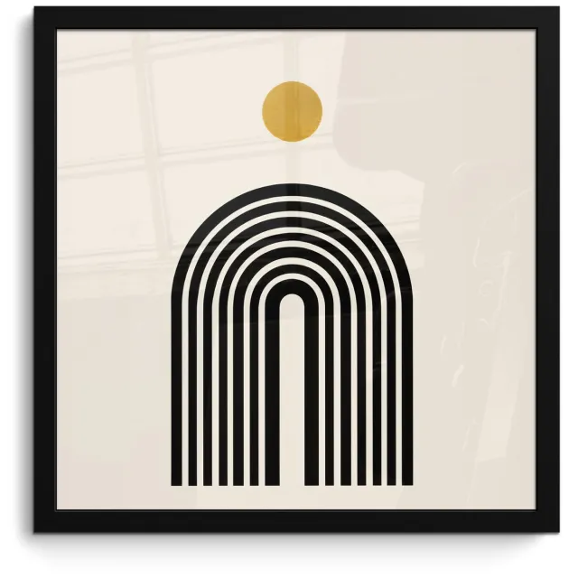 FrameYourWall Poster in lijst - Fotolijst 40x40 cm - Posters - Minimalistisch - Zwarte boog - Gouden cirkel - Posterlijst zwart - Decoratie - Wanddecoratie woonkamer - Muurdecoratie slaapkamer Boog - Cirkel