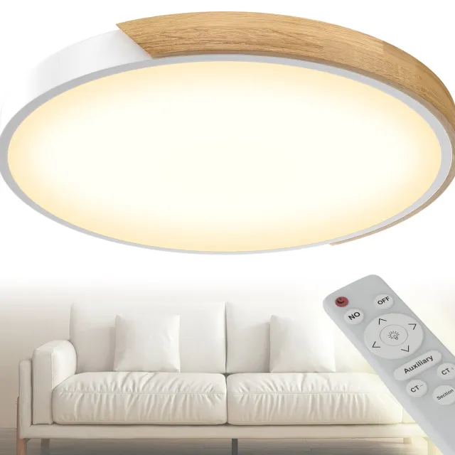 Froadp Plafondlamp hout LED-plafondlamp hout Moderne plafondlampen Ronde lampen Plat Woonkamerlamp Slaapkamerlamp Lamp hout voor keuken Lounge - wit frame - 96W Dimbare Met afstandsbediening 96W Wit dimbaar