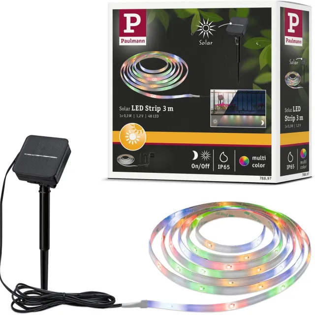 Paulmann Solar LED Strip 3 Meter RGB - IP44 - Met Schemersensor - 0,3W - 16 LEDs/m Zwart