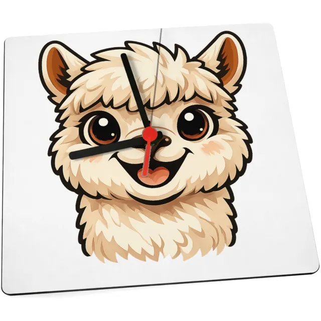 Mr Cadeautjes Klok 19 x 19 - design Een vrolijke alpaca met grote, nieuwsgierige ogen en een bre | cadeau Wit