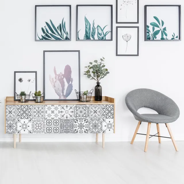 Ambiance Sticker Meubeldecoratiestickers - Zelfklevende stickers voor keuken en woonkamer - 24 meubelstickers met cementtegelmotief van CERENA - 24 stickers 10x10cm Multi color
