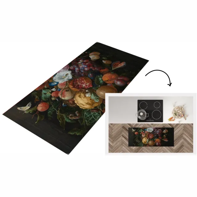 KitchenYeah Keukenloper - Loper keuken - Festoen van vruchten en bloemen - Schilderij van Jan Davidsz. de Heem - Keukenloper vinyl Multicolor