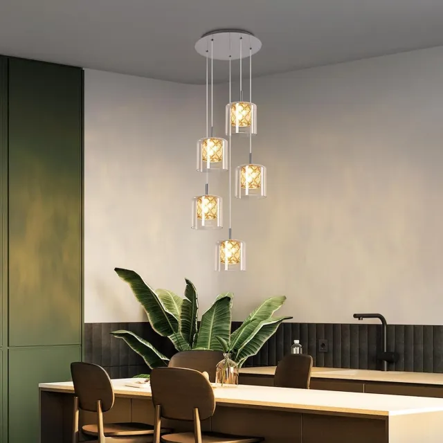 Glitzerlife Hanglampen - 5xG9 - Hoogte verstelbaar - Modern design - Kristalglas materiaal - Ø30cm - Chroomkleurig - Eetkamer Woonkamer Keuken Trapgelege