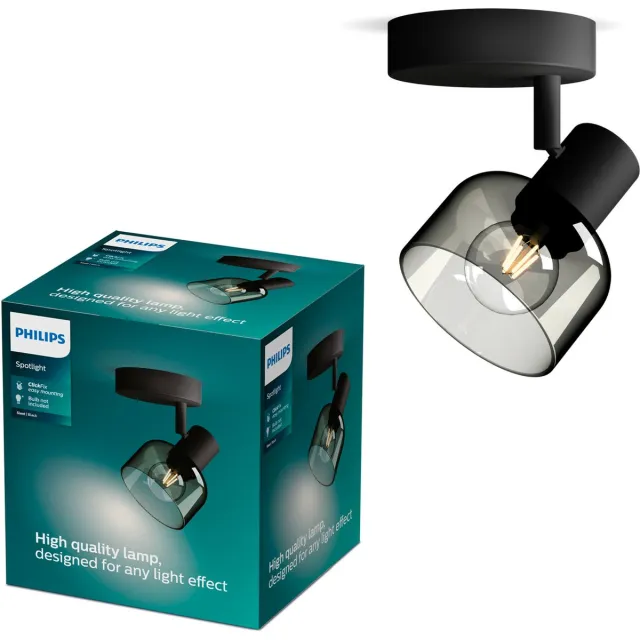 Philips Sleet Spot - Wandspot - Met gerookt glas - Kleine fitting Zwart