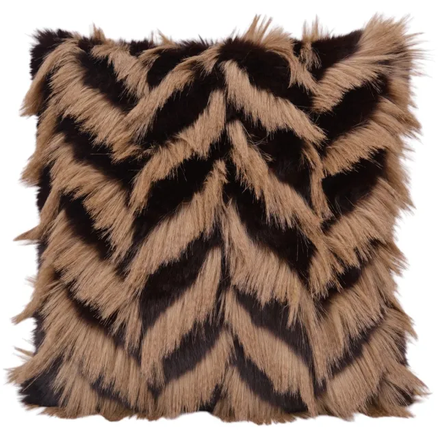 NOVÉE Furry Chevron Kussenhoes | Bruin / Zwart | 45 x 45 cm | Polyester