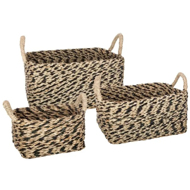 Atmosphera Rechthoekige decoratieve manden met handvatten, 3 formaten, zeegras Beige