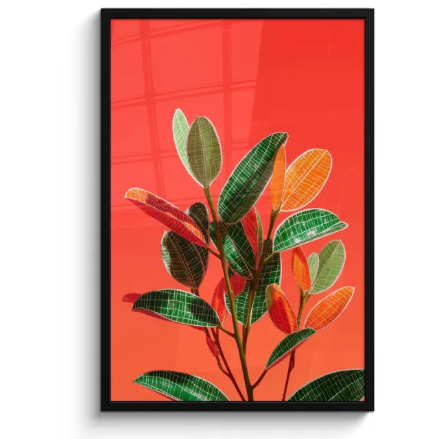 FrameYourWall Poster in lijst - Fotolijst 60x90 cm - Posters - Bladeren - Nerven - Oranje - Structuur - Posterlijst zwart - Decoratie - Wanddecoratie woonkamer - Muurdecoratie slaapkamer