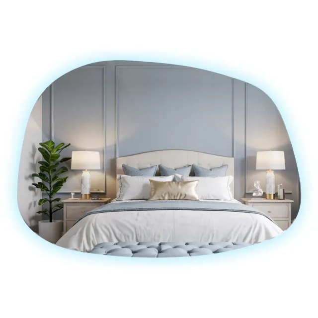 WallMuralia Spiegel vlek LED Koel licht - 78,5 x 57 cm - Spiegel asymmetrisch - Spiegel organische vorm - Decoratieve wandspiegelWandspiegel LED