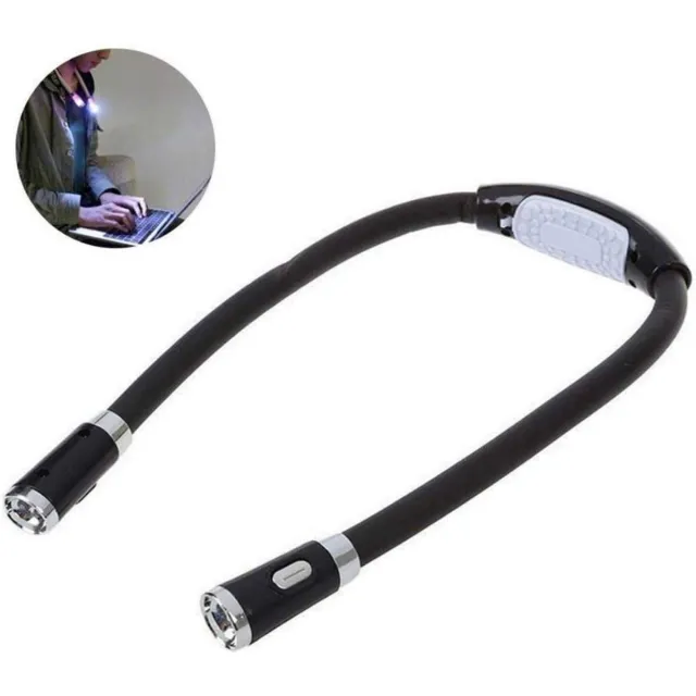 SSTRWGOOD Verstelbare Halsleeslamp - Met 4 LED's - 4 Helderheidsniveaus (1/2/3/4 LEDs) - Geschikt voor Lezen en Studeren - ABS Materiaal - Zacht Silicone Handvat en Neckpad - Vouwbaar en Knikbaar - 25x10cm - Batterijen Niet Inbegrepen Zwart