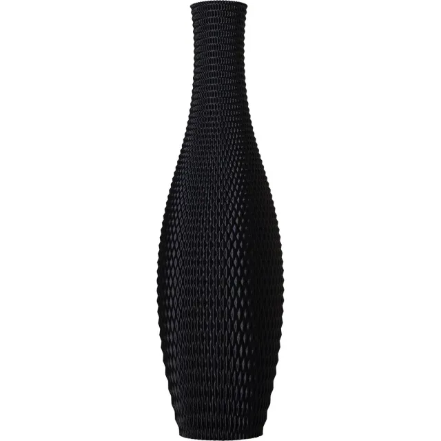 Slimprint Vaas ONYX, Mat Zwart, D17,9 x H60 cm, Decoratieve Vaas met Geometrisch Reliëf voor Pampas Pluimen, Gerecycled Biokunststof