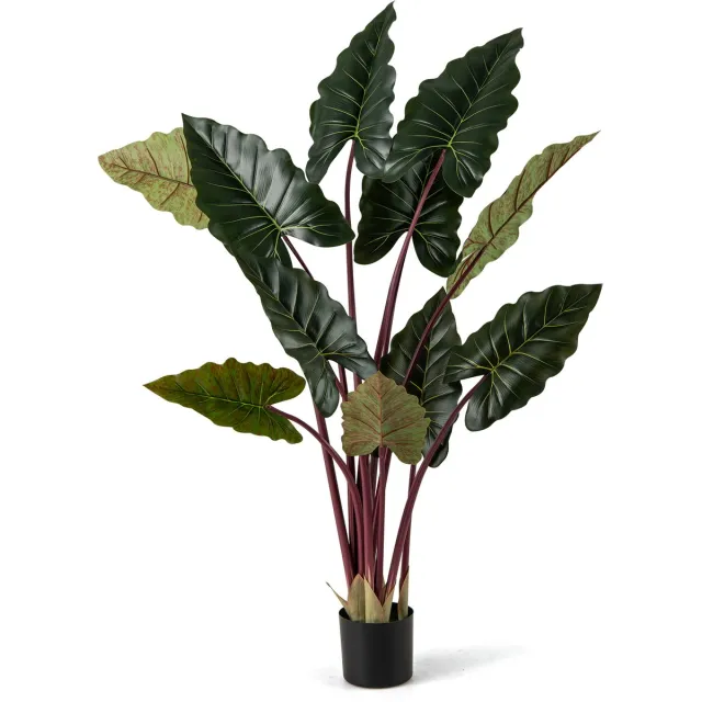 Costway Kunstplant 160 cm, kunstboom met pot en 11 bladeren, decoratieve plant, groene planten, decoratieve kamerplant voor thuis, kantoor, groen Groen + Zwart