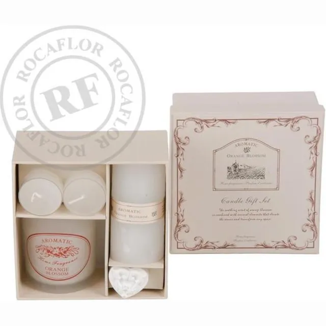 Rocaflor cadeauset geschenkset geurkaarsen geurlijn oranje bloesem orange blossom wit