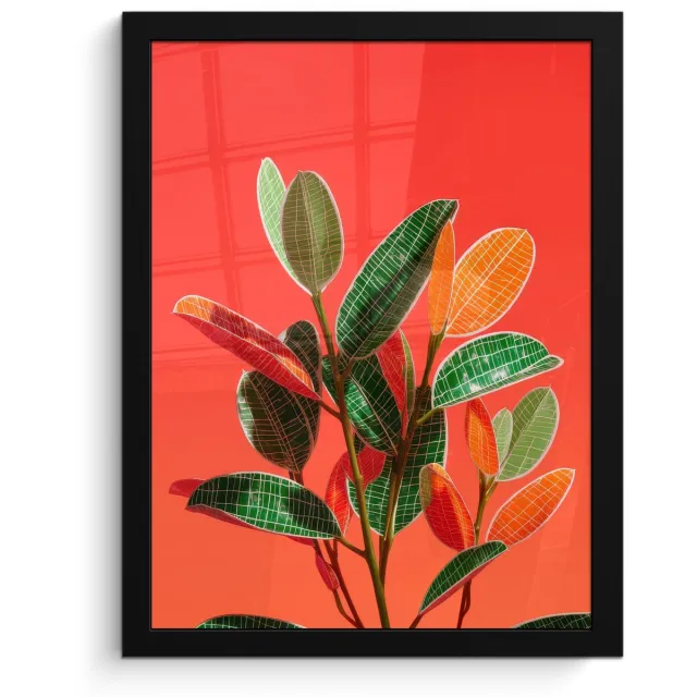 FrameYourWall Poster in lijst - Fotolijst 30x40 cm - Posters - Bladeren - Nerven - Oranje - Structuur - Posterlijst zwart - Decoratie - Wanddecoratie woonkamer - Muurdecoratie slaapkamer Bladeren - Nerven - Structuur