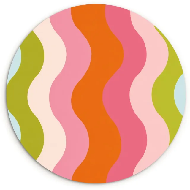 WallCircle Wandcirkel 90x90 cm - Muurcirkel Banen - Golven - Kleurrijk - Verticaal - Muurdecoratie woonkamer - Wanddecoratie slaapkamer - Kamer decoratie accessoires - Ronde schilderijen