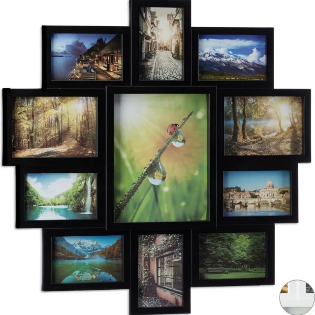 Relaxdays fotolijst galerij - voor 11 foto's - collagelijst - muur - zwart