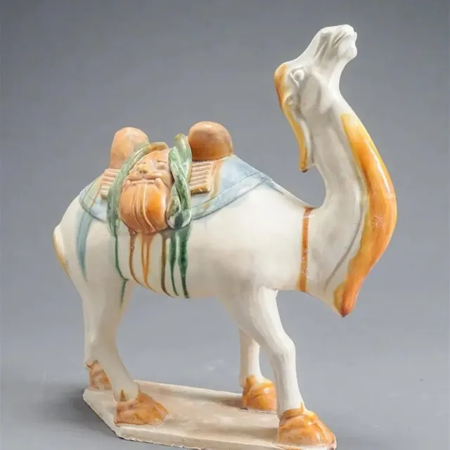Fine Asianliving Chinese Tang Style Glazed Ceramic Figure of a Camel Handmade Wit, Multicolour