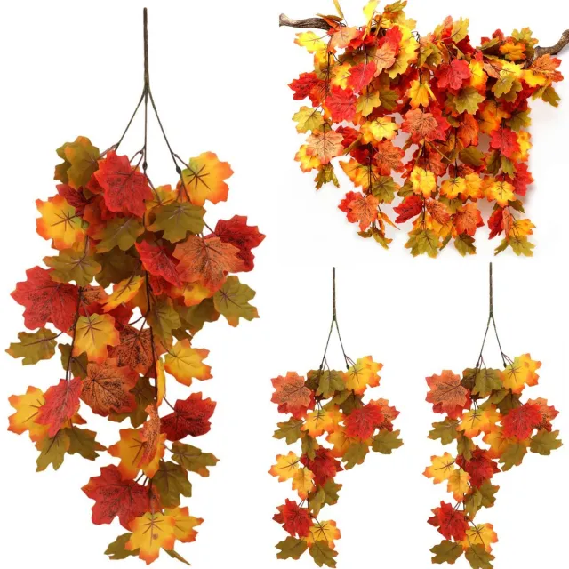 FLITI Kunstmatige Esdoornbladtakken – Herfstdecoratie met Rode, Oranje & Gele Bladeren – Kunsttakken voor Muur, Deur, Tafel & Krans – 1 Tak 75 cm + 2 Takken 61 cm – 3 Stuks Geel, groen en rood