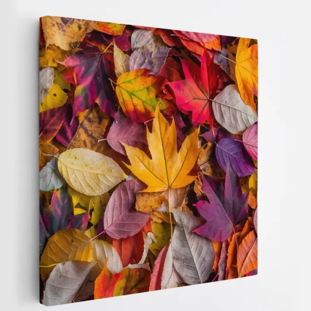 Saammp Canvas Schilderij - Geel Blad - Herfst - Landschap - Natuur - 60x60 - Foto op canvas - Wanddecoratie - Muurdecoratie Woonkamer - Slaapkamer decoratie - Canvas Print Multicolor