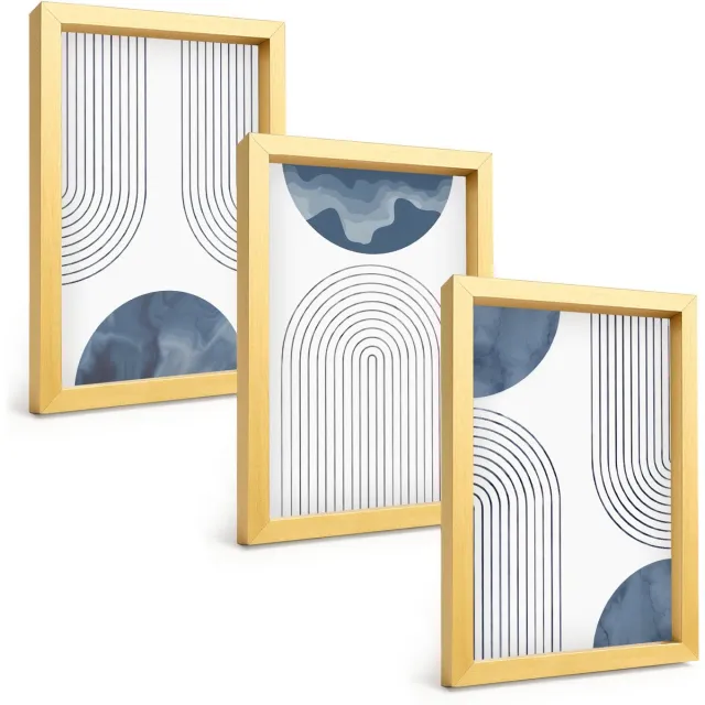 TULUP 4-Delige Schilderij Set - Abstracte patronen in blauw-witte tinten - 20 x 30 cm - Muurdecoratie - Decoratieve Schilderijen - Wohnzimmer - Wanddecoratie Gouden lijst