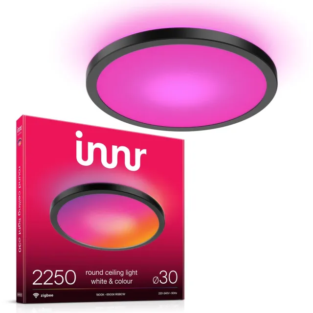 innr Smart Plafondlamp - 30 cm - Zigbee - geschikt voor Philips Hue - LED plafonniere kleur en warmwit tot koelwit licht - slimme lamp - dimbaar - zwart - 2250 Lumen Wit & Kleur (Zwart)