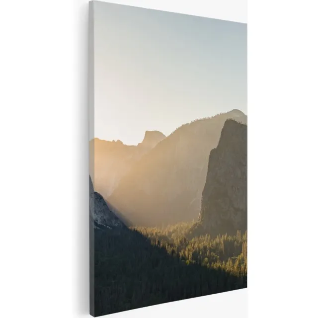 Saammp Canvas Schilderij - Zon tussen de bergen - Landschap - Natuur - 100x150 - Foto op canvas - Wanddecoratie - Muurdecoratie Woonkamer - Slaapkamer decoratie - Canvas Print Multicolor