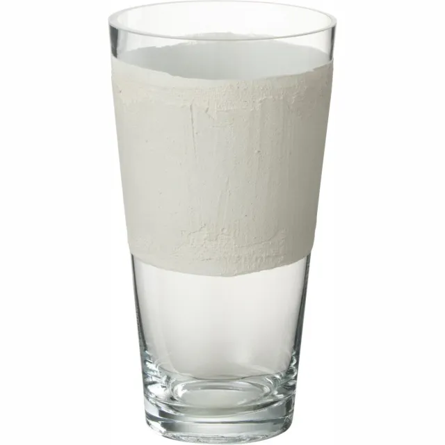 J-Line vaas Delph - glas - transparant/wit - extra small - 25 cm hoog
