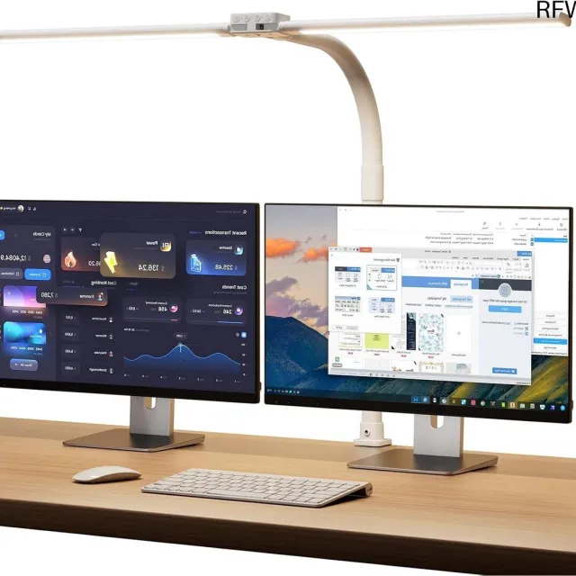 RFWR Dubbele kop LED bureaulamp - Dimbaar met klembare monitor lamp en daglicht functie voor kantoor Wit