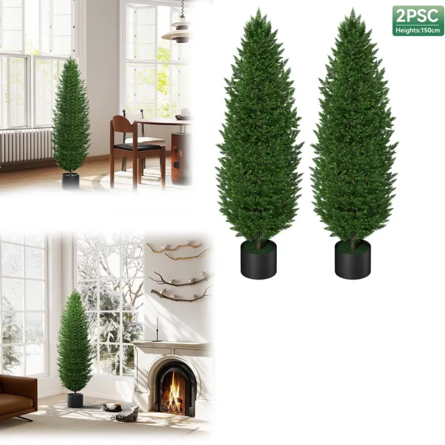 Aufun Kunstcederplant 150cm Kunstplanten met pot, Kunstcipres, Kunstboom voor woonkamer, slaapkamer, kantoordecoratie (2 stuks) groente