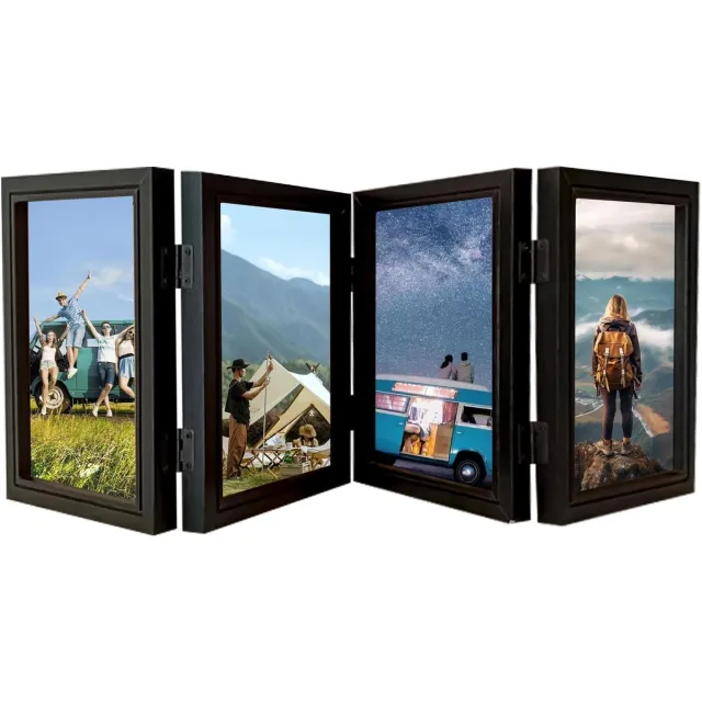 Famanu Houten opvouwbare fotolijst 10x15 cm voor 4 foto’s, zwart