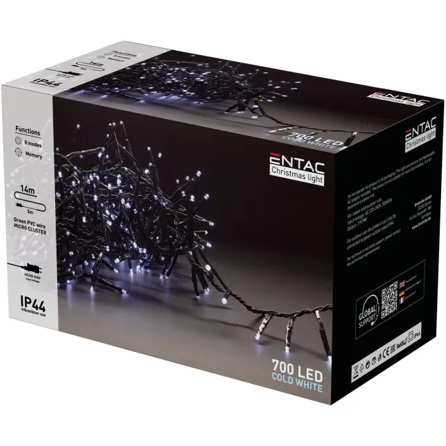 Entac Kerst Micro Cluster Lichtsnoer 14m - Kerstverlichting Buiten en Binnen - 700 LED Lampjes - Daglicht Wit