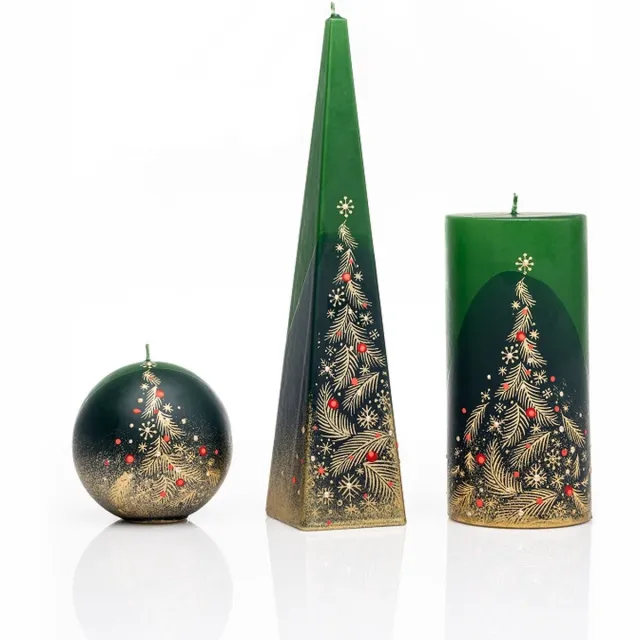 Jakelis Kaarsen - Set - Handgeschilderd - kerstboom - kerst - kaars groen/goud