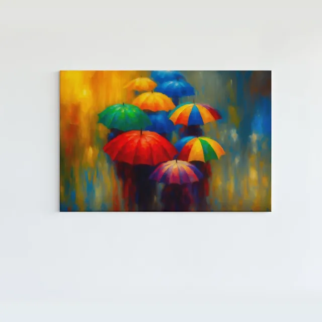 Trendex Global Canvas Schilderij – Moderne Kunst met Paraplu’s – 60x40x2 cm Kleurrijk