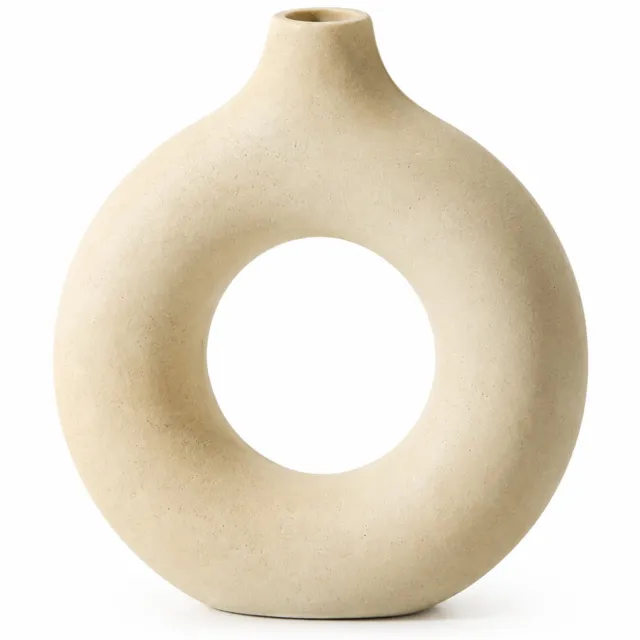 SWGOTA Kleine abrikooskleurige donutvaas - 14 cm hoog, 13 cm breed - Ringvorm met smalle opening - Tafeldecoratie