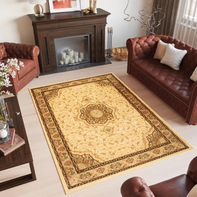 Tapiso Yesemek Vloerkleed Creme Traditioneel Vintage Medaillon Frame Design Woonkamer Slaapkamer Tapijt Maat - 60x100 Beige