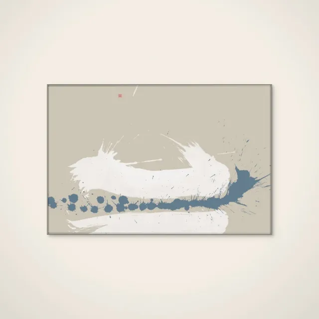 HelloWalls Akoestisch schilderij - 120 x 80 cm - Blue White Abstract Strokes van Thoth Adan - Abstracte wanddecoratie - zilver textielframe Meerkleurig