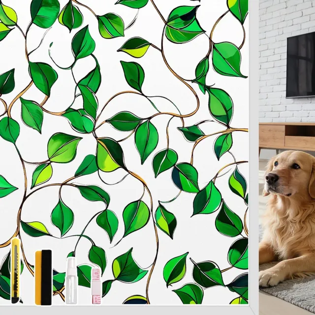 Duraxl Raamfolie - Melkglas - Bladpatroon - 60 x 200 cm Wit