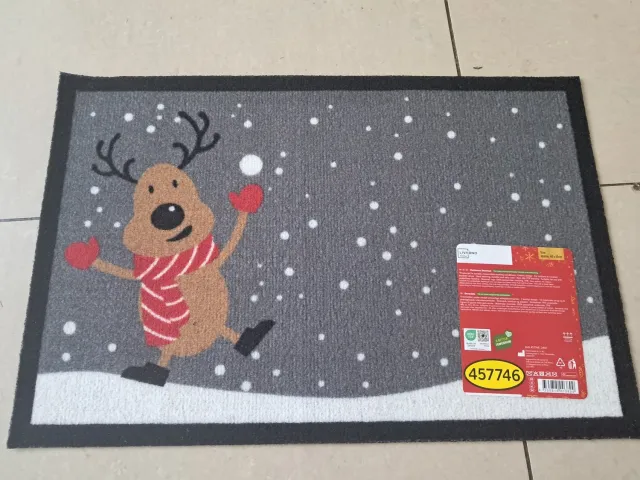livarno Home Deurmat met Kerstprint - Rudolph - 40 x 60 cm - Kerstdecoratie grijs / wit