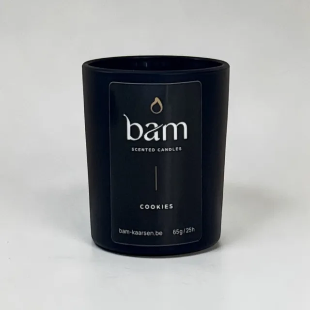 Bam Mini Cookies Geurkaars – Houten Wiek – Vegan Geurkaars van Zonnebloemwas – 25 Branduren – Zwart Potje – Handgemaakt in België