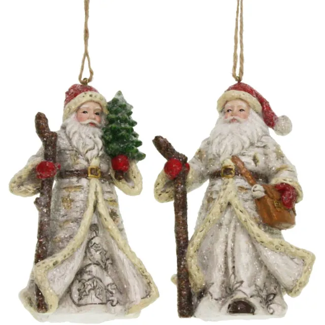 Meander 2x Ornament Kerstman met kerstboom/tas creme, 2ass 8x5,5x12cm Zie foto