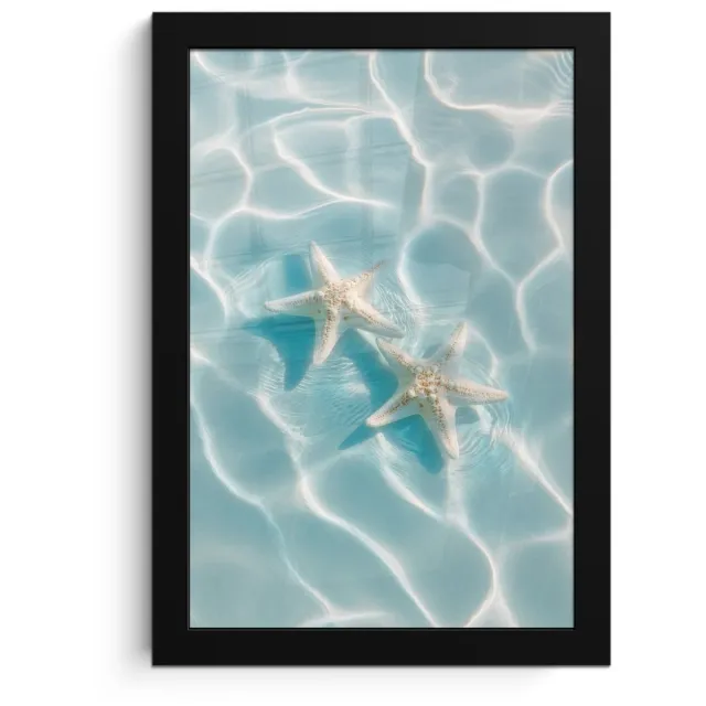 FrameYourWall Poster in lijst - Fotolijst 20x30 cm - Posters - Zeesterren - Golvend water - Rustgevend - Posterlijst zwart - Decoratie - Wanddecoratie woonkamer - Muurdecoratie slaapkamer