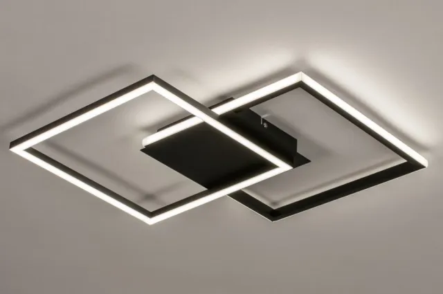 Lumidora Plafondlamp 74227 - Plafonniere - CUZCO - 2 Lichts - Ingebouwd LED - 24.0 Watt - 2400 Lumen - 2700 Kelvin - Zwart - Metaal - Met dimmer - Badkamerlamp