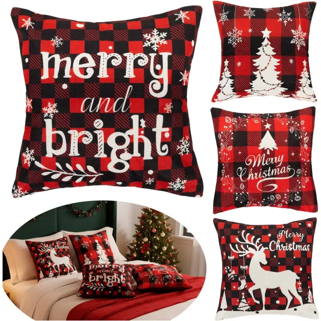 springos Sierkussenhoes | Kussenhoes | Kussensloop | Woonaccessoires | 40 x 40 cm | 4 Stuk | Kerstpatronen Rood