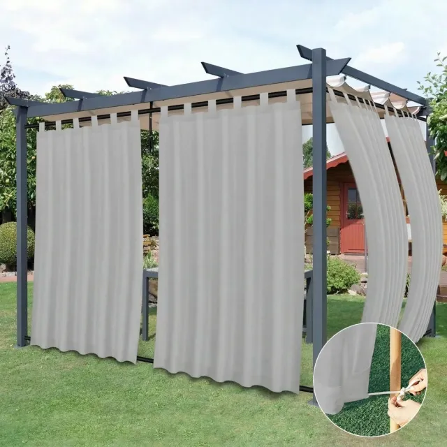 Qelus 2 Stuks Oxford Buitengordijnen Waterdicht - Outdoor Gordijn met Lussen & Roedezak - Winddicht Balkongordijn Weerbestendig - 132x244cm - Lichtgrijs Lichtgrijs - 2 Stuks
