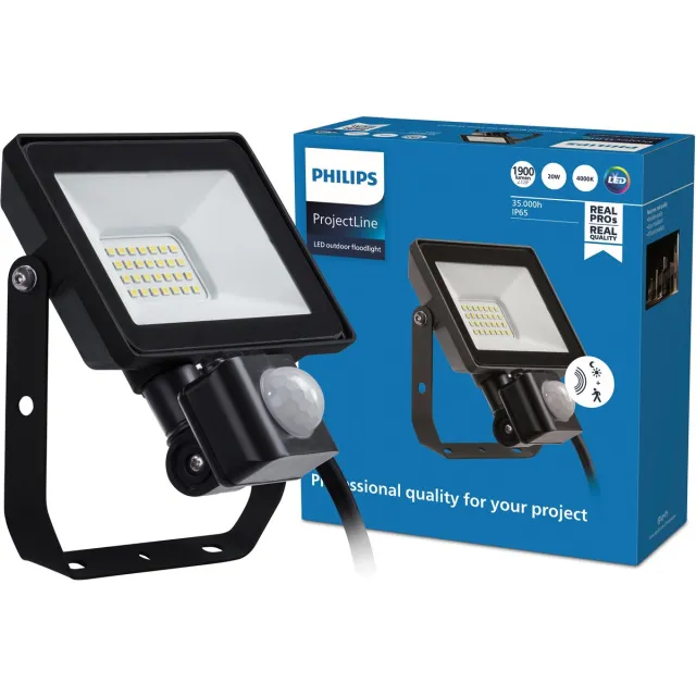 Philips ProjectLine straler 20W koel wit licht - 4000K - Geïntegreerde bewegingssensor Zwart